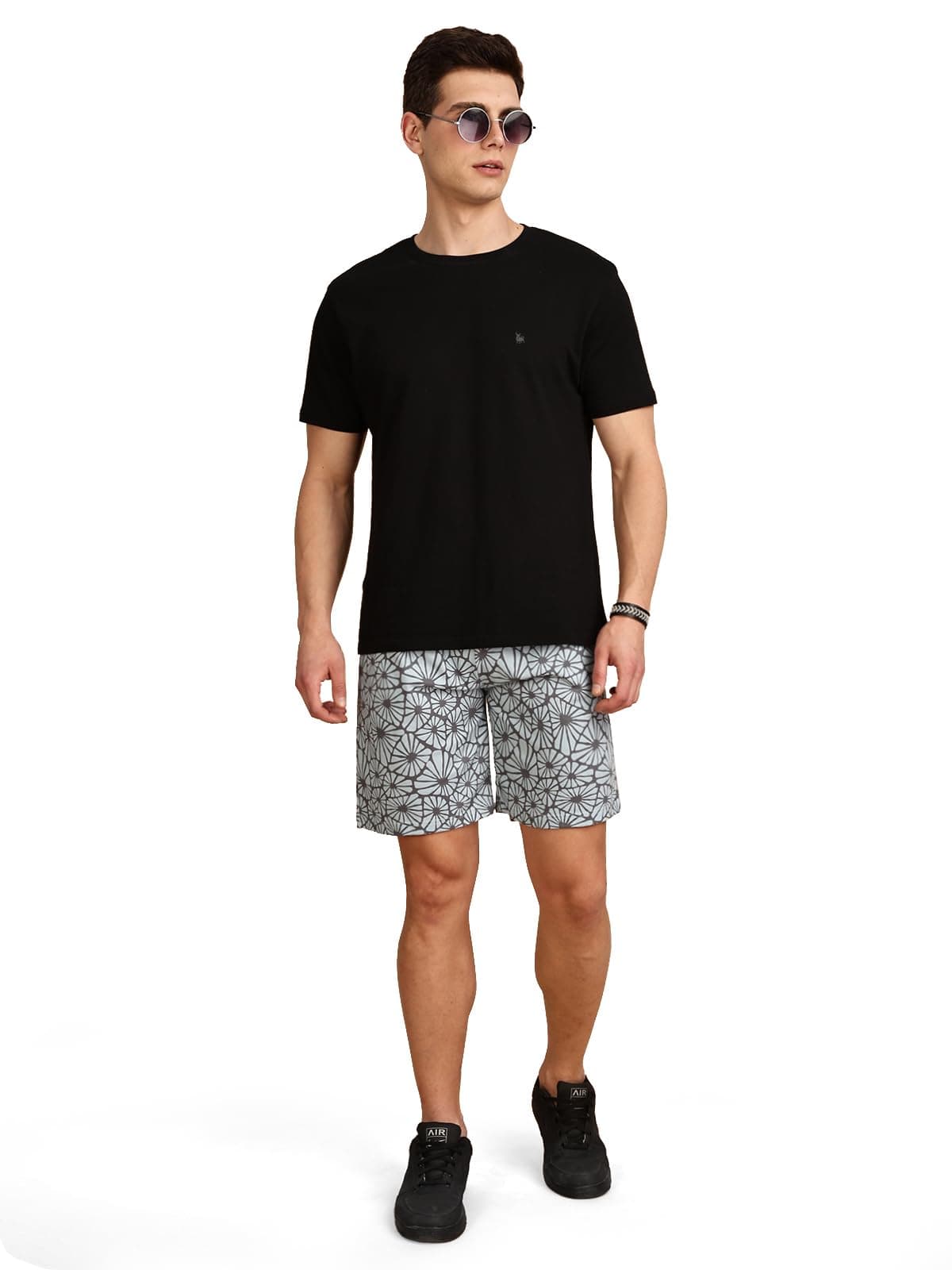 BULLMER Trendy Co-Ord Set for Men | T-Shirt and Shorts Set Black/Grey Small