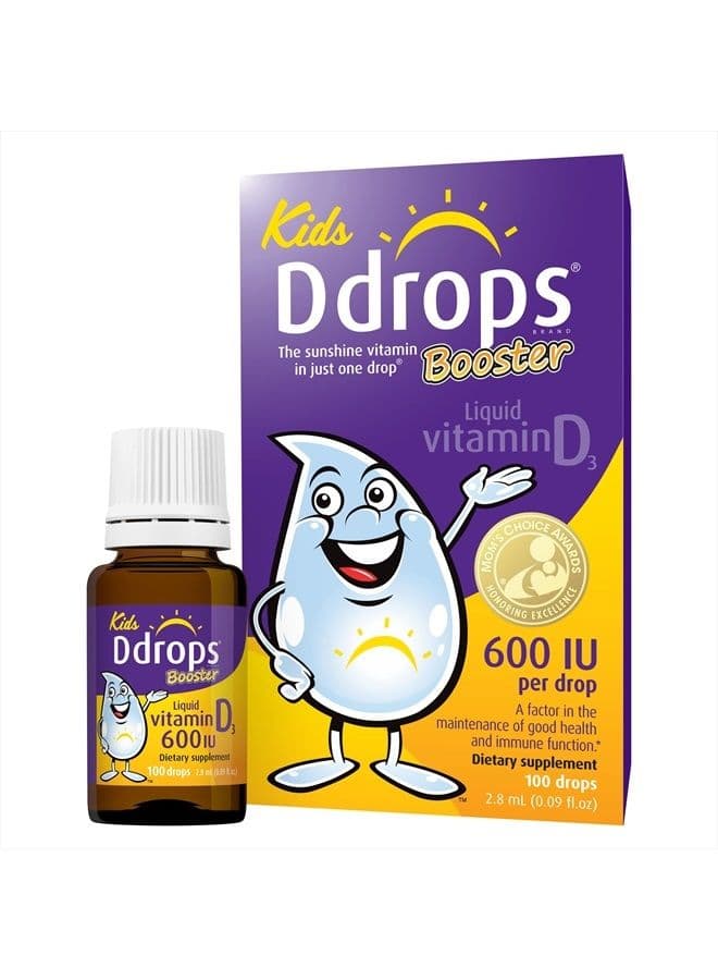 Kids Booster 600IU 100 Drops - Daily Liquid Vitamin D for Kids. Support Strong Bones & Immune System in Children. No Preservatives, No Sugar, Non-GMO, Allergy-Friendly