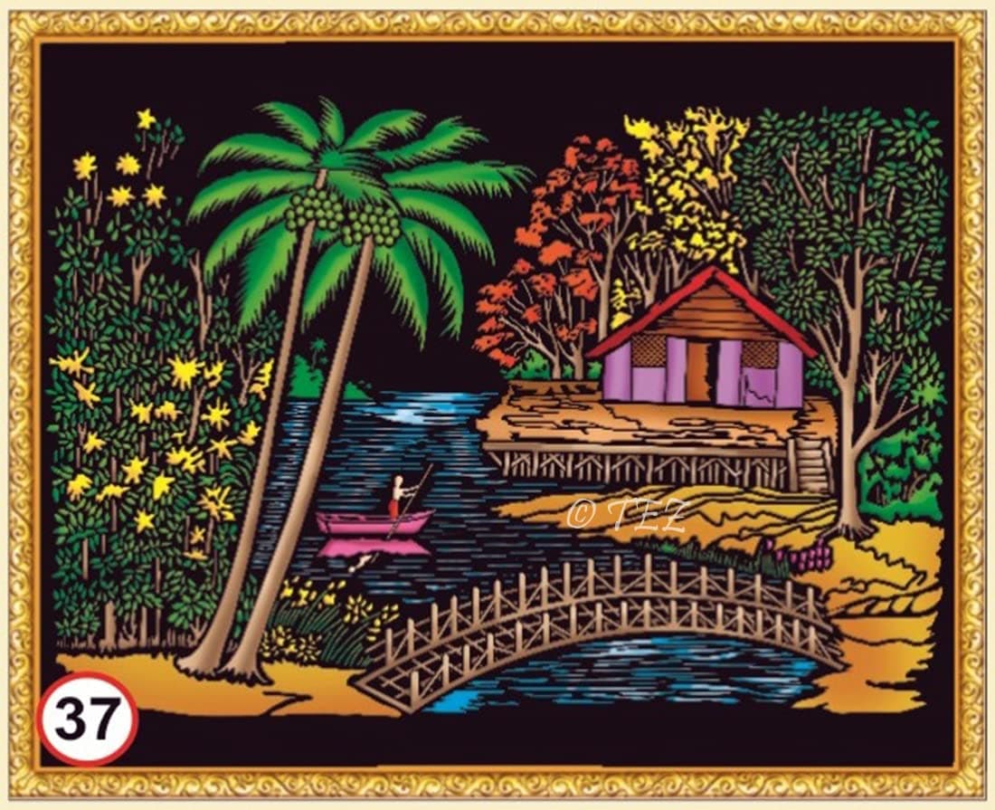 Tez DIY - Emboss Painting Kit, Riverview House, Medium(13x19 inch), Design No. 37