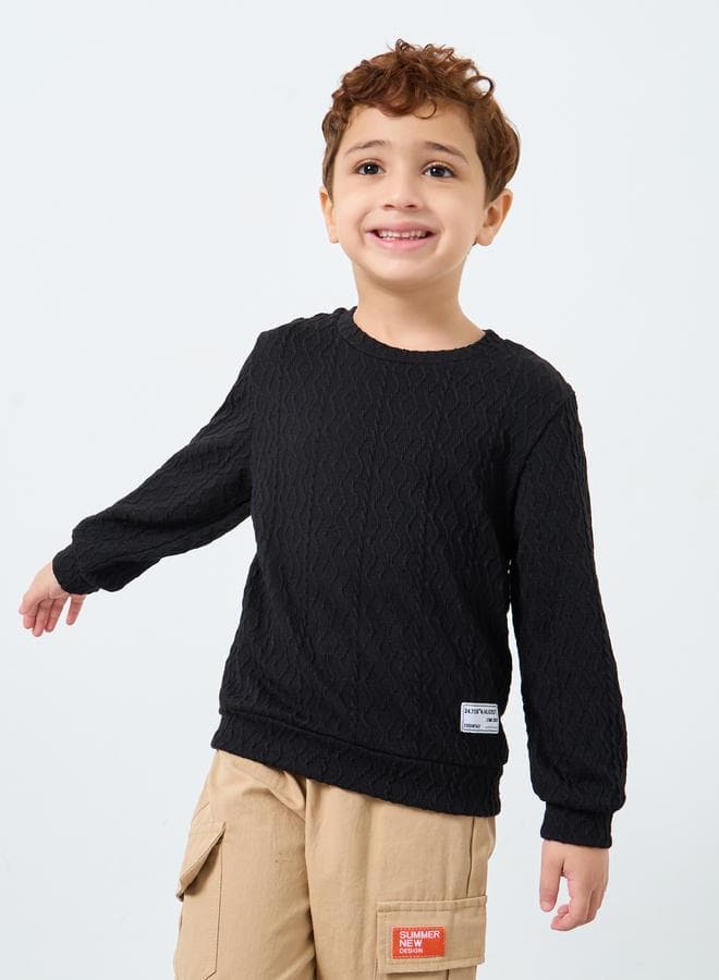 Boys Black Textured Knit Sweatshirt