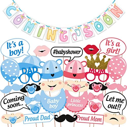 Wobbox Baby Shower Decoration Items| Baby Shower Photo Booth Props for Photoshoot, Baby Shower Bunting Banner, Mom to Be Daddy to Be Decoration, Godh Bharai Decoration Kit-(FP1837)