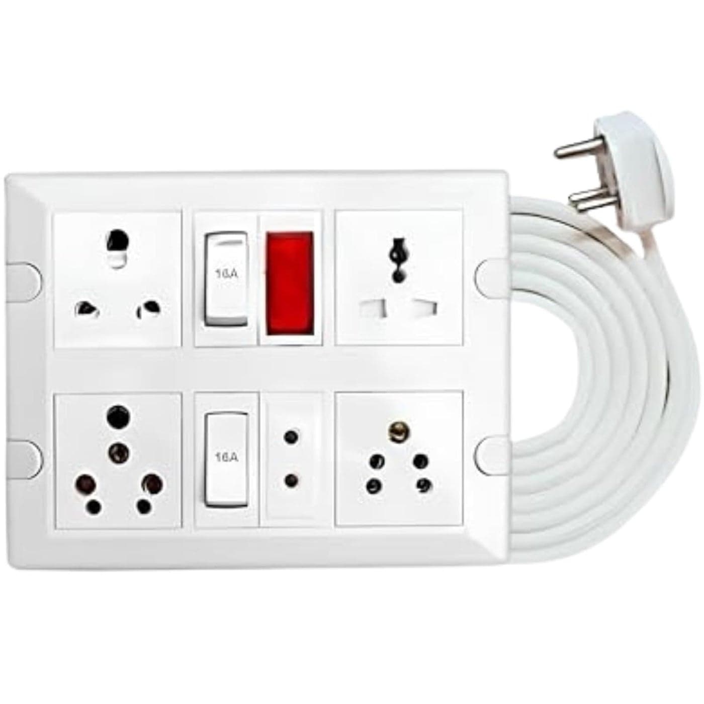 Elegant Casa 616 Amp Electric Extension Board 4 Indian and Universal Sockets with Switches Indicator Light for Small and Large Appliances with 16 Amp Plug Top 3 Core 15 Mm3 Meter Copper Wire