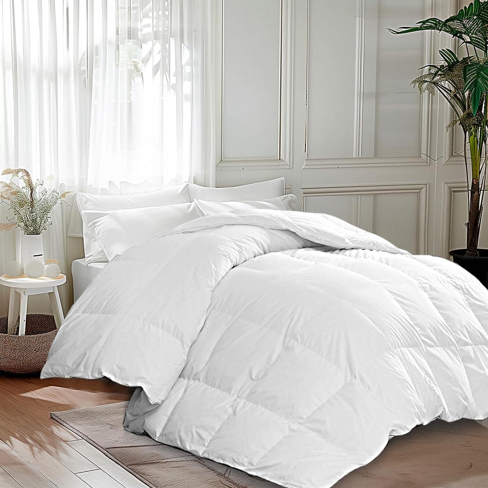 Martha Stewart White Goose King Size Feathers Down Fiber Comforter 100 Cotton Duvet Insert King Hotel Luxury Hypoallergenic Comforter 68oz All Season Medium Warmth 106 x 90 Inch