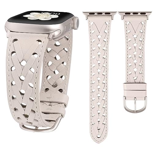 Wearlizer Leather Band Compatible with Apple Watch Band 41/40/38/44/45/46/49/42mm Women Men, Dressy Breathable Hollow-out Braided Strap for iWatch Bands Series 11 10 9 8 7 6 5 4 3 SE/Ultra 3 2 1
