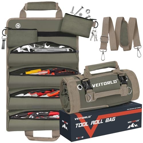 Tool Roll Up Bag, Gifts for Men Dad Husband Him Christmas, Mens Stocking Stuffers, Portable Tools Box Storage for Men, Heavy Duty Tool Organizer W/Detachable Pouches for Electrician Mechanic Carpenter