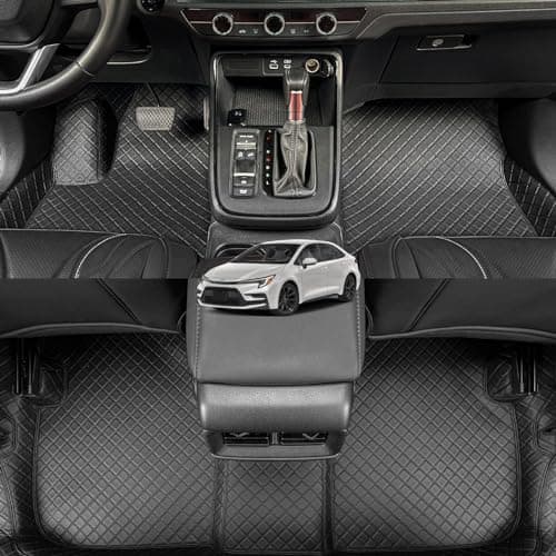 EKR Custom Floor Mats for Toyota Corolla 2014-2019, Front & 2nd Row Luxury Car Floor Mat Fit Corolla 2014 2015 2016 2017 2018 2019 - Leatherette Floor Liners (Black and Black Stitching)
