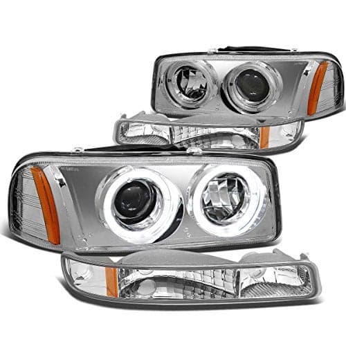 DNA MOTORING Pair Headlight Assembly Compatible with 99-07 GMC Sierra 1500/01-07 Sierra 1500HD 2500HD 3500/00-06 Yukon XL 1500 2500, Chrome/Amber, HL-HPL-SIE994P-CH-AM