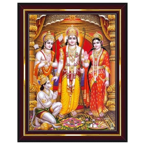 Pavan Photo Laminations Ram Darbar Lord Shri Rama Sita Parivar Family Wall Painting Framed Home Decor (Wood,Acrylic,Brown,Big Size,10x12 Inch) B741M
