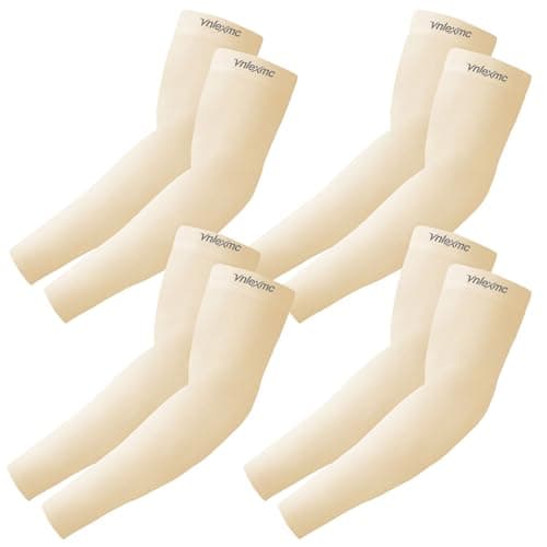 VNLEXMC 4 Pairs Arm Sleeves to Cover Arms for Men & Women,UV Sun Protection,Cooling Sports Compression,Tattoo Cover Up Sleeve (4 Warm Beige)