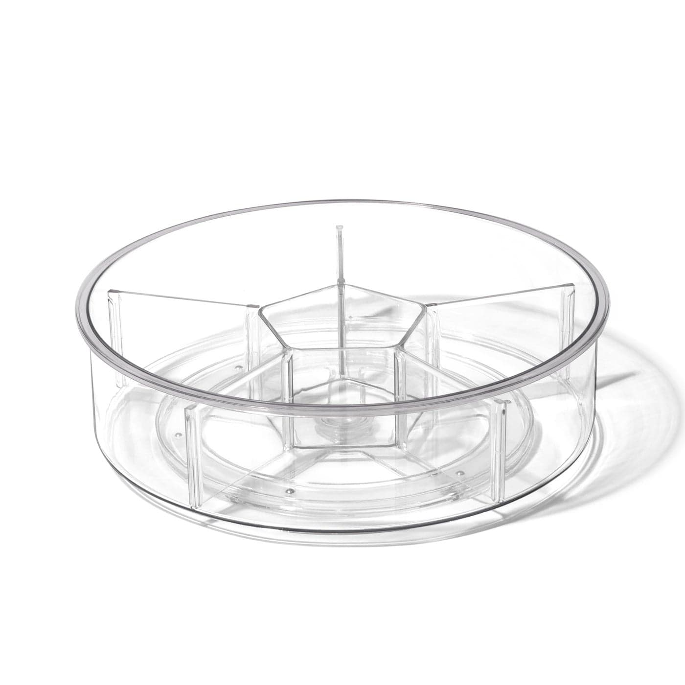 BINO Plastic Round Turntable Organizer with 6 Compartments Clear Spinning Divided Turntable Container Rotating Organizer Storage for Bottle Condiments Fridge Kitchen Counter Pantry Bathroom