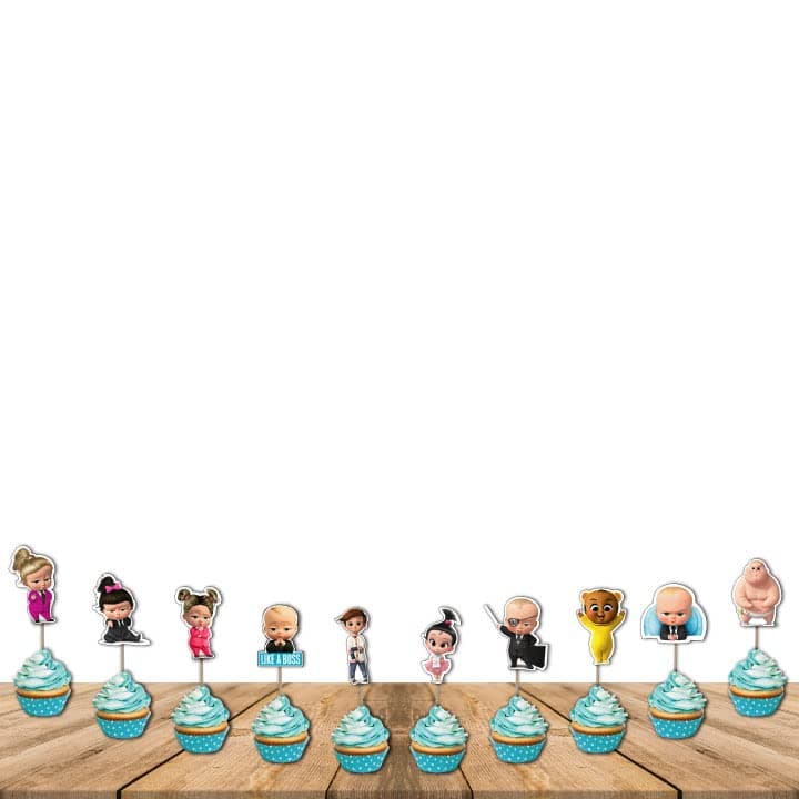 Festiko® Boss Baby Birthday Decorations "I AM THREE", Baby Boss Party Supplies Pack of 12 pcs, Party Supplies, Children Party Supplies Decoration - Cup Cake Topper