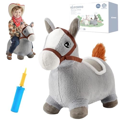Hopper Toy 2 Year Old Boy Toddler Plush Bounce Animals Ride on Bouncing Plush Inflatable Horse Outdoor Indoor Hopping Horse Bouncer Birthday Gifts for 18m 5 Years Old Kid Gray
