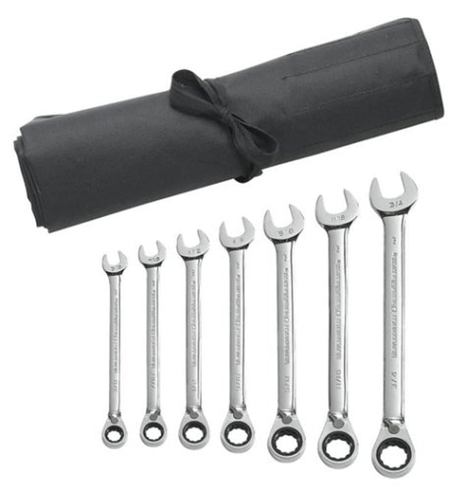 GEARWRENCH 7 Pc 12 Point Reversible Ratcheting Combination SAE Wrench Set with Tool Roll 9567RN