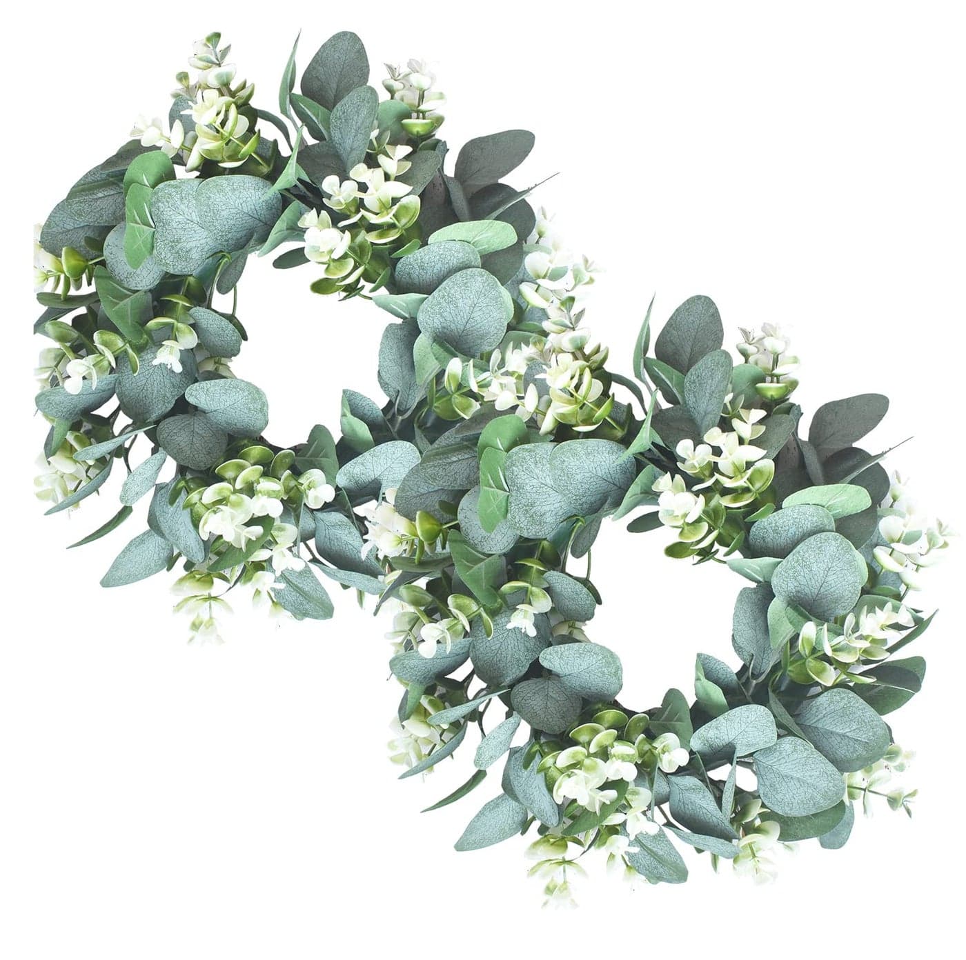 LSKYTOP 2 Pcs Green Eucalyptus Wreath Round Wreath Artificial Wreath Farmhouse Wreath for Door Wall Window Decor11InchPC