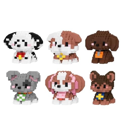 HIGH GODO Dog Party Favors Building Set Mini Dogs Animal Building Blocks Goodie Bag Stuffers 6 Pack Dog Animals Classroom Small Prize Toys Gifts for Adults Teens Age 14