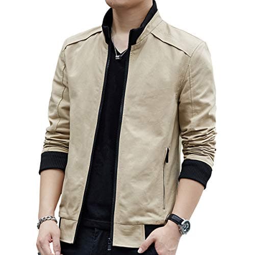 Womleys Mens Casual Windbreaker Outerwear Slim Fit Cotton Lightweight Jackets (Large, Khaki)