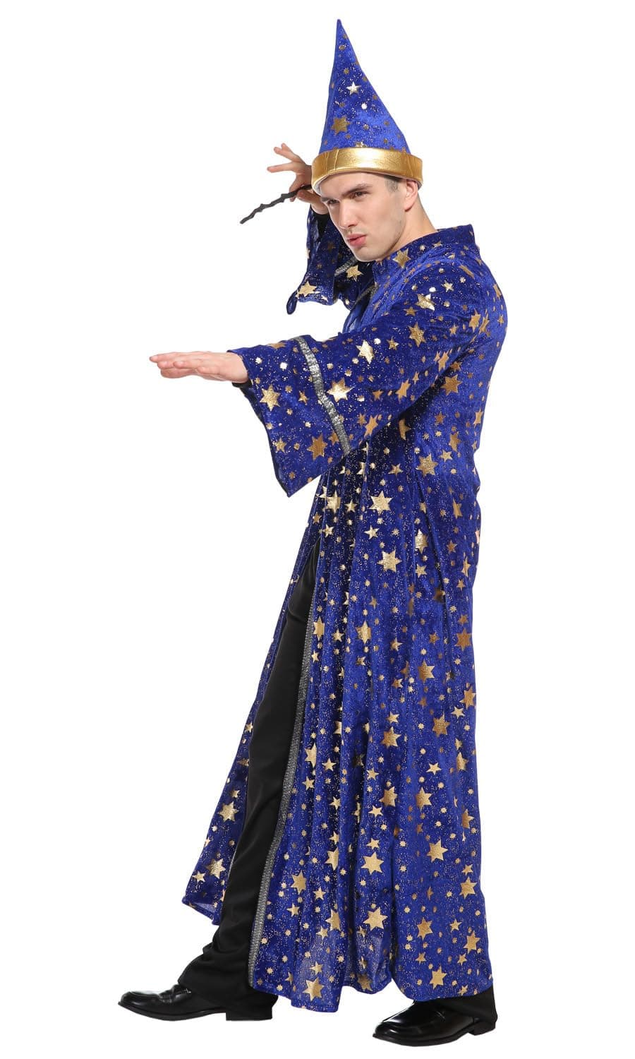 Lagusida Adults Wizard Costume Wizard Cloak Stars Magician Cape and Hat Witch Cloak (blue, S)
