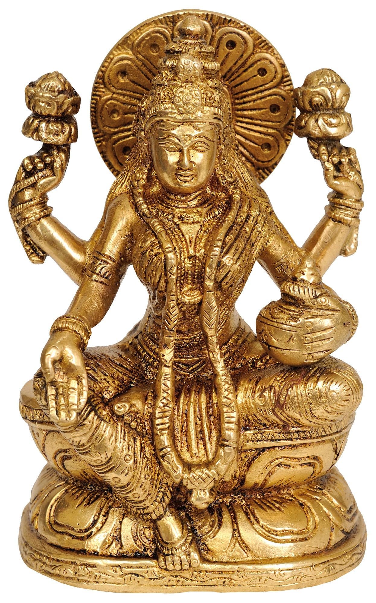 Aone India Brass Seated Goddess Lakshmi, Height: 6 Inch, Gold