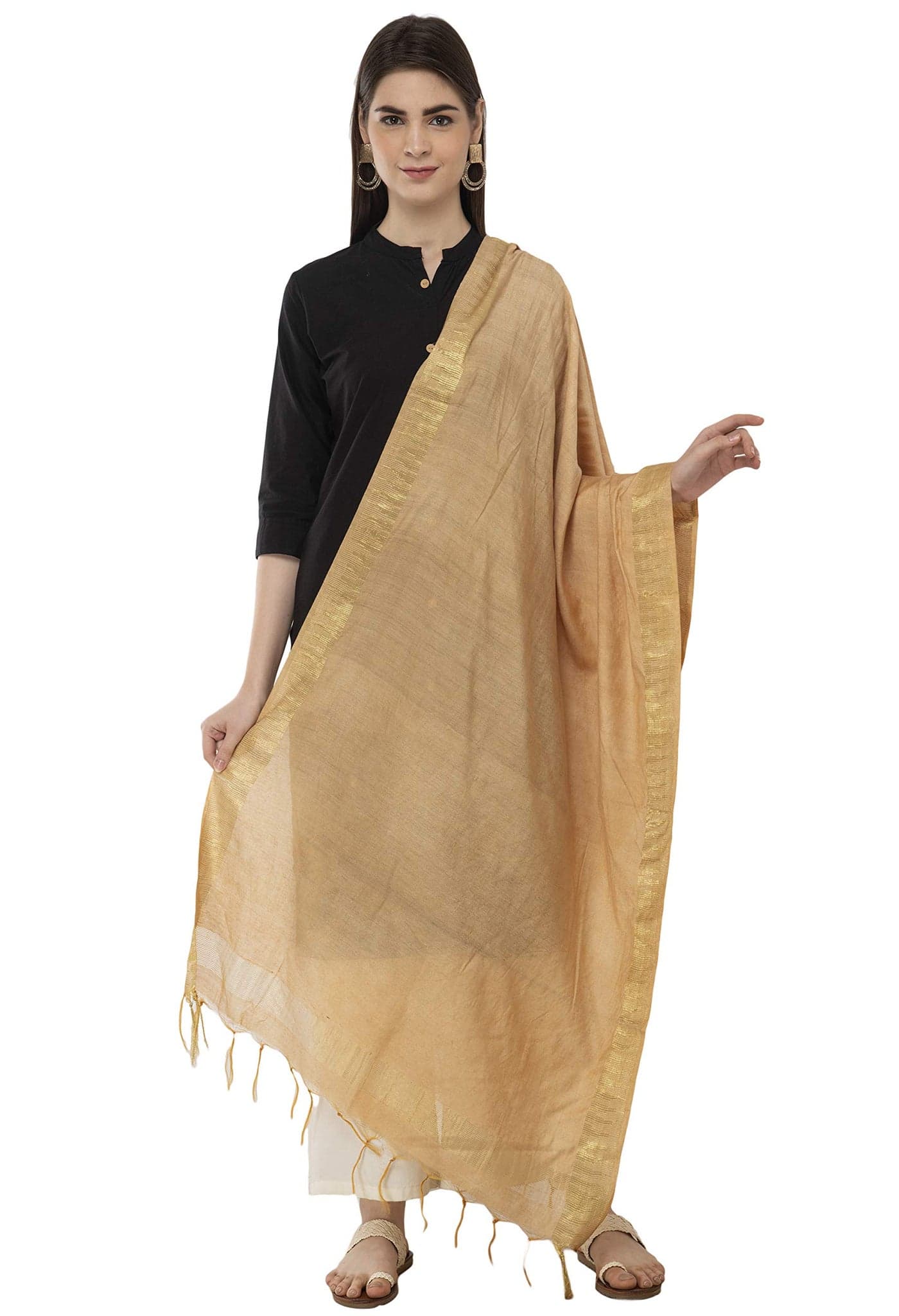 A R Silk Women's Cotton Zari Border Regular Dupatta (Dark Golden, Free Size)