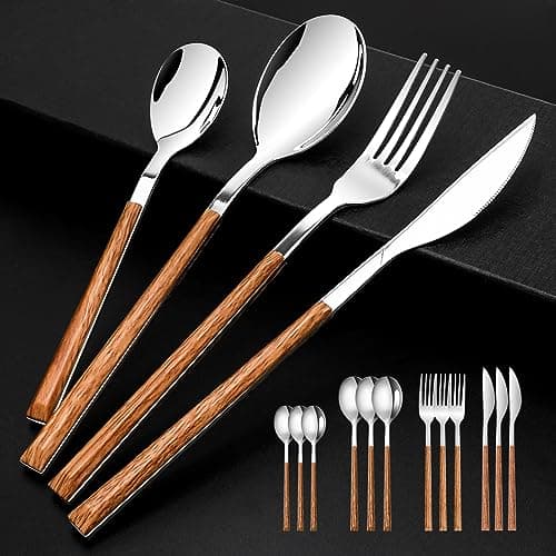 Stainless Steel Flatware Set for 4 Cutlery Utensils Set Include KnivesForksSpoons Service for 4 Mirror Polished and Dishwasher Safe Silver
