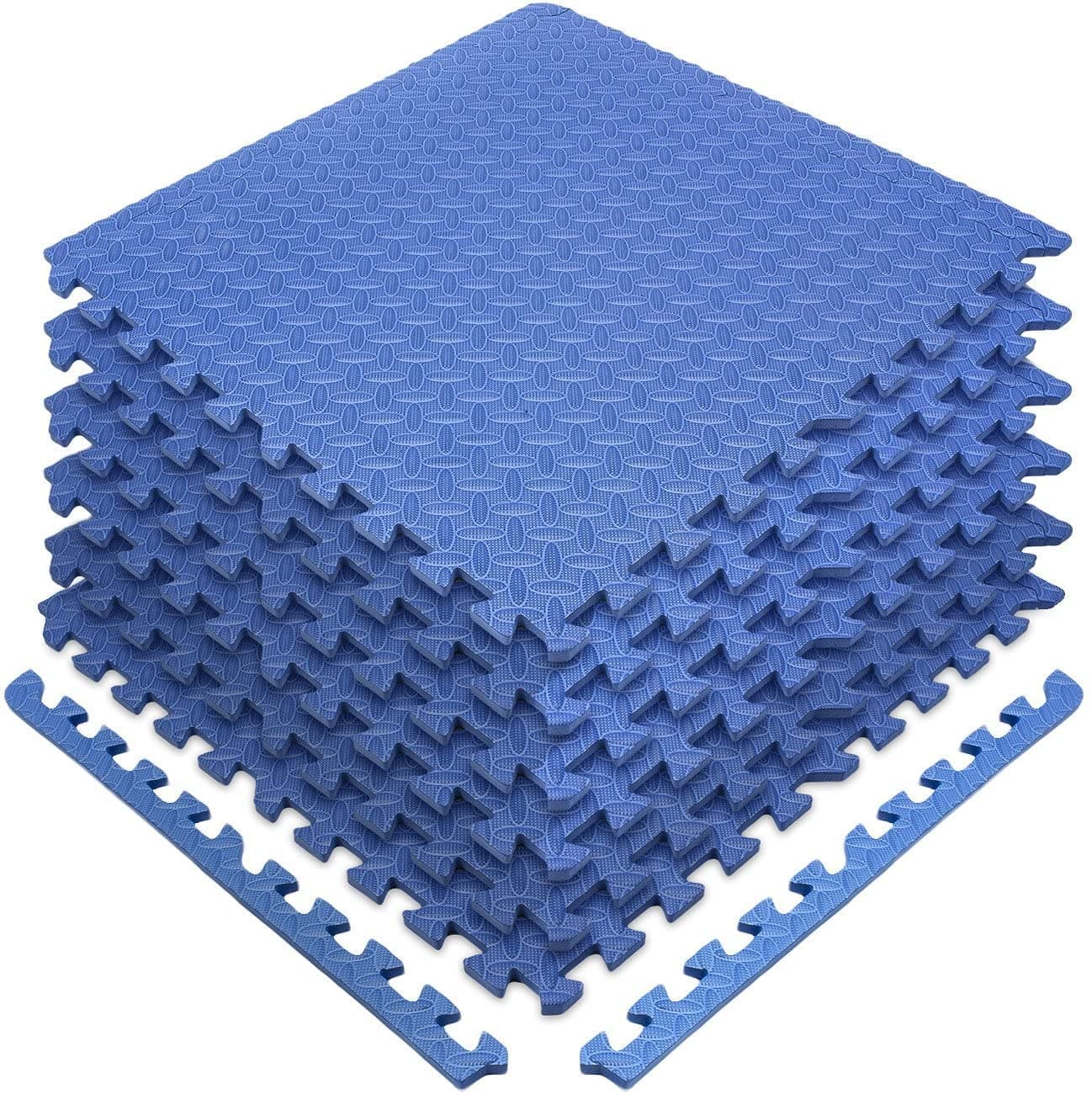 SIGNATRON Fitness Puzzle Mat, Gym Floor Mat, Exercise Mat, EVA Foam Interlocking Tiles, Protective Flooring for Gym Equipment and Workouts, 12mm Extra Thick (Blue, 16 Sqft || 4 Mats)