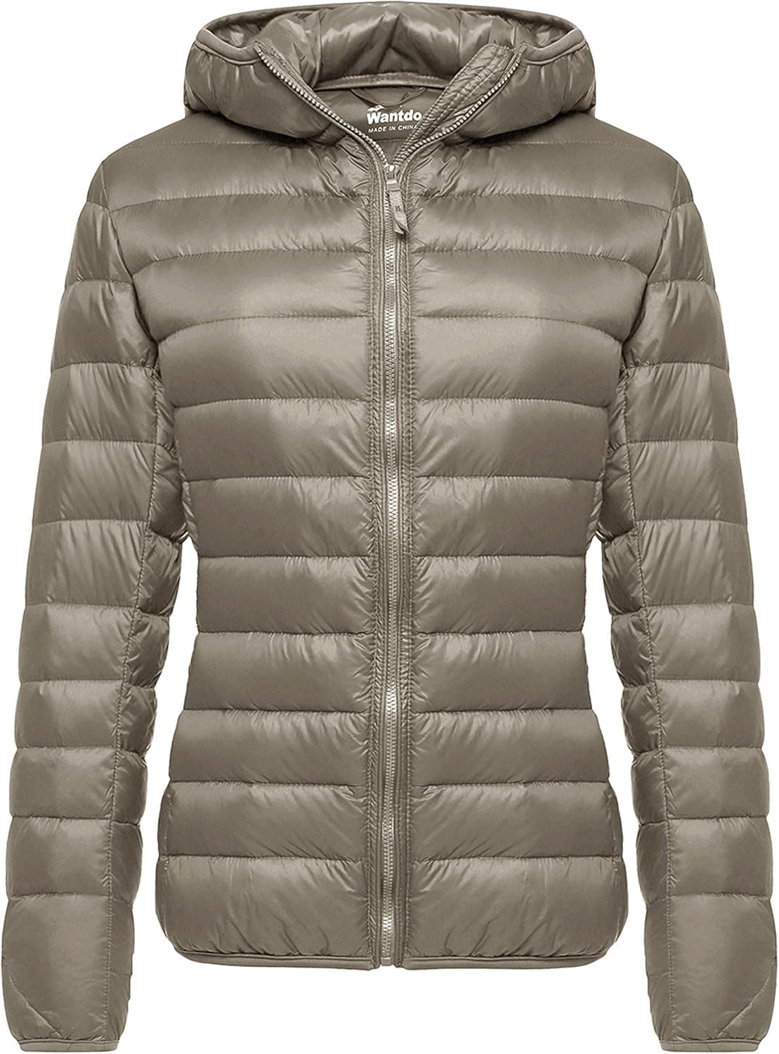 Wantdo Women's Hooded Packable Ultra Light Weight Short Down Jacket - Light Khaki