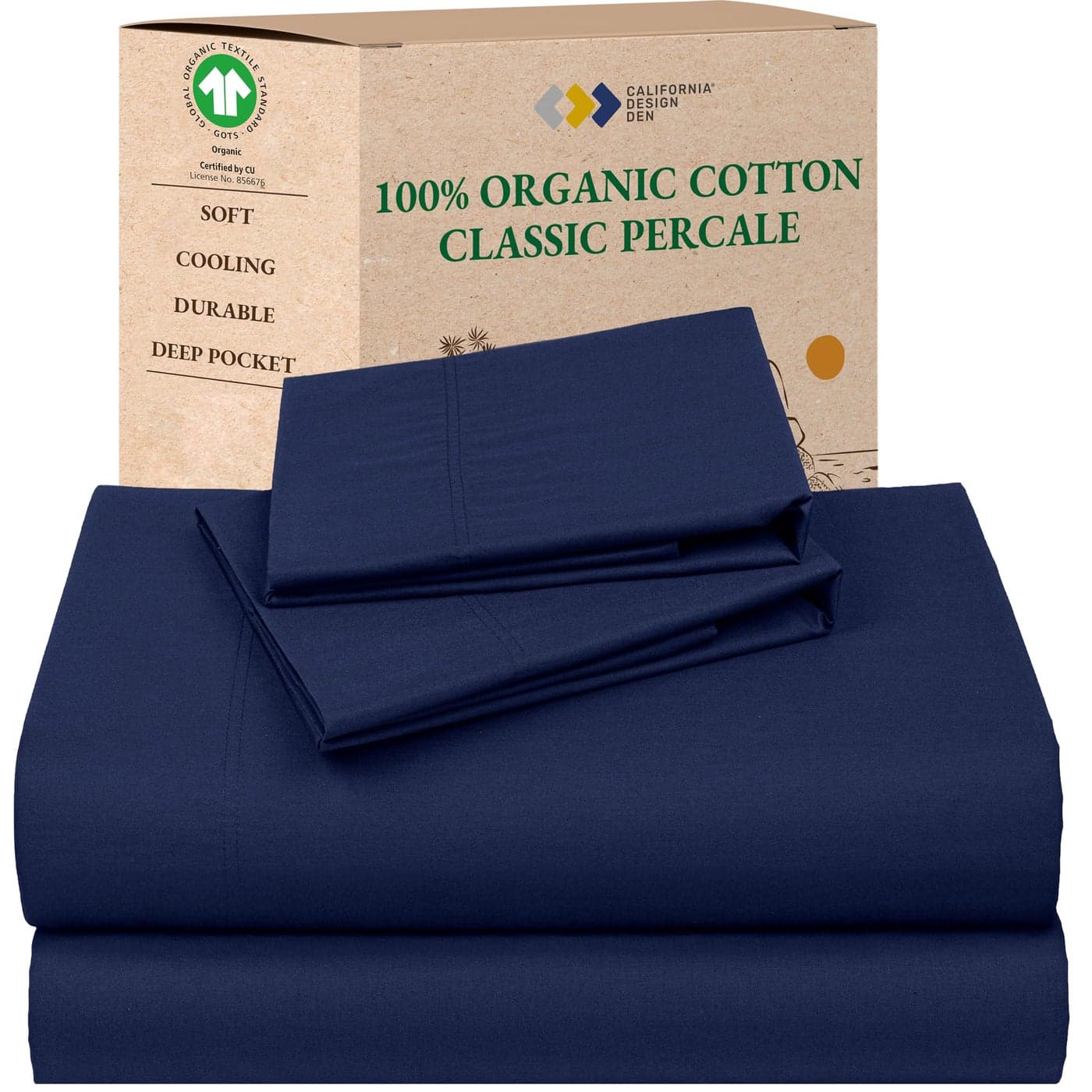 California Design Den King Size Sheets Deep Pocket Set Soft 100 Organic Cotton Sheets Crisp Percale Breathable and Durable Bedding Set Navy Blue
