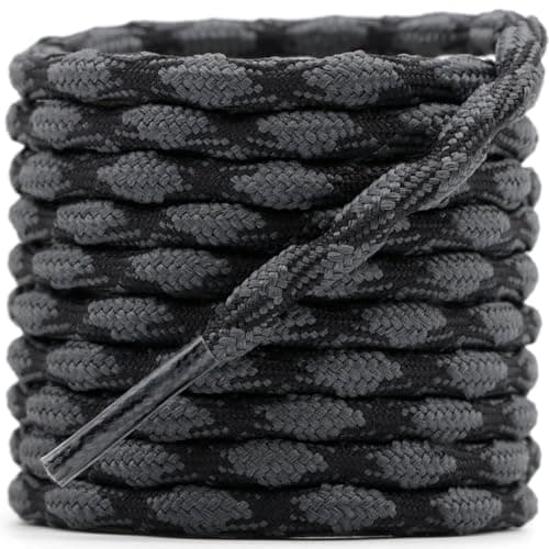 DELELE 2 Pair Round Wave Non-slip Antiskid Outdoor Mountaineering Climbing Shoe Laces Dark Gray&Black Hiking Shoelaces Men Women Shoestrings-63 inch