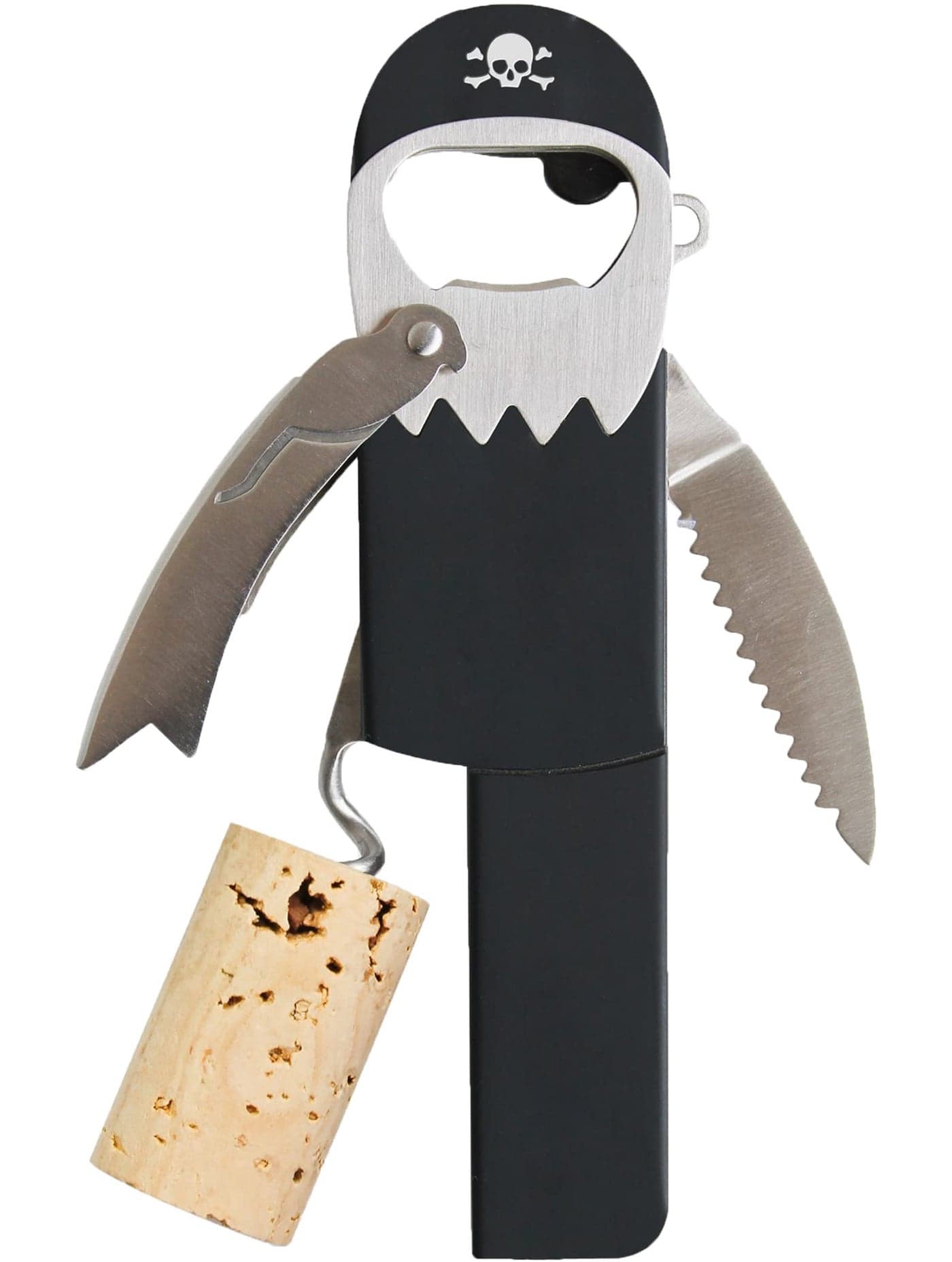 Suck UK Pirate Bottle Opener | Pirate Wine Opener | Corkscrew Keychain | Legless Pirate Cork Screw | Funny Bartender Gifts | Novelty Kitchen Gadgets | Foil Cutter | Funny Boat Kitchen Accessories