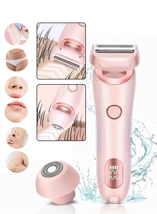 Bikini Trimmer & Facial Hair Remover for Ladies, Electric Shaver with Dual-Head Dual-Use Hair Trimmer, Portable IPX7 Waterproof Wet and Dry Shaver for Legs, Arms, Underarms & Body Parts