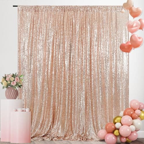 SquarePie Sequin Backdrop 8FT x 8FT Rose Gold Background Sparkly Curtain for Wedding Party