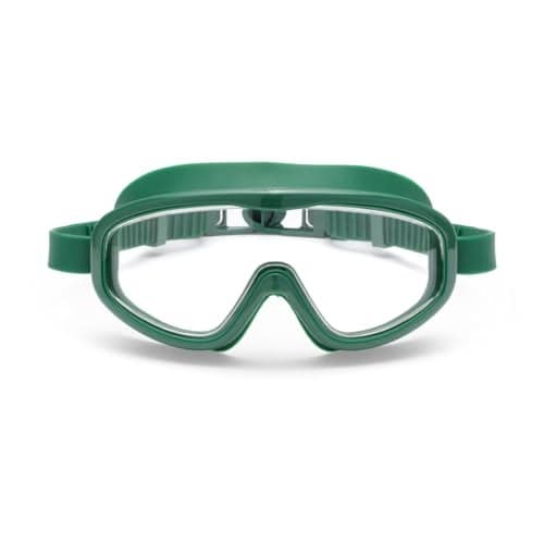 Petites Pommes Kid Goggles for Swimming Ages 38 Lightweight Silicone AntiFog Wide Lens Retro Design Child Swim Goggles Adjustable Straps HairSafe Buckle Cotton Pouch Included Oxford Green