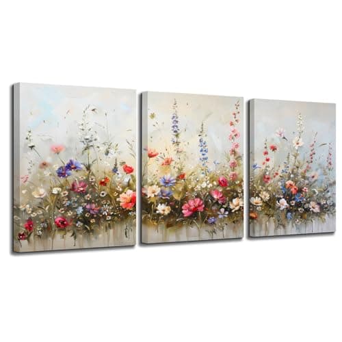 SERIMINO Large Wall Art for Living Room Canvas Prints Nature Floral Botanical Wall Art Set 3 Piece Farmhouse Decor Misty Flowers Modern Home Decor Paintings for Bedroom Bathroom 16X24