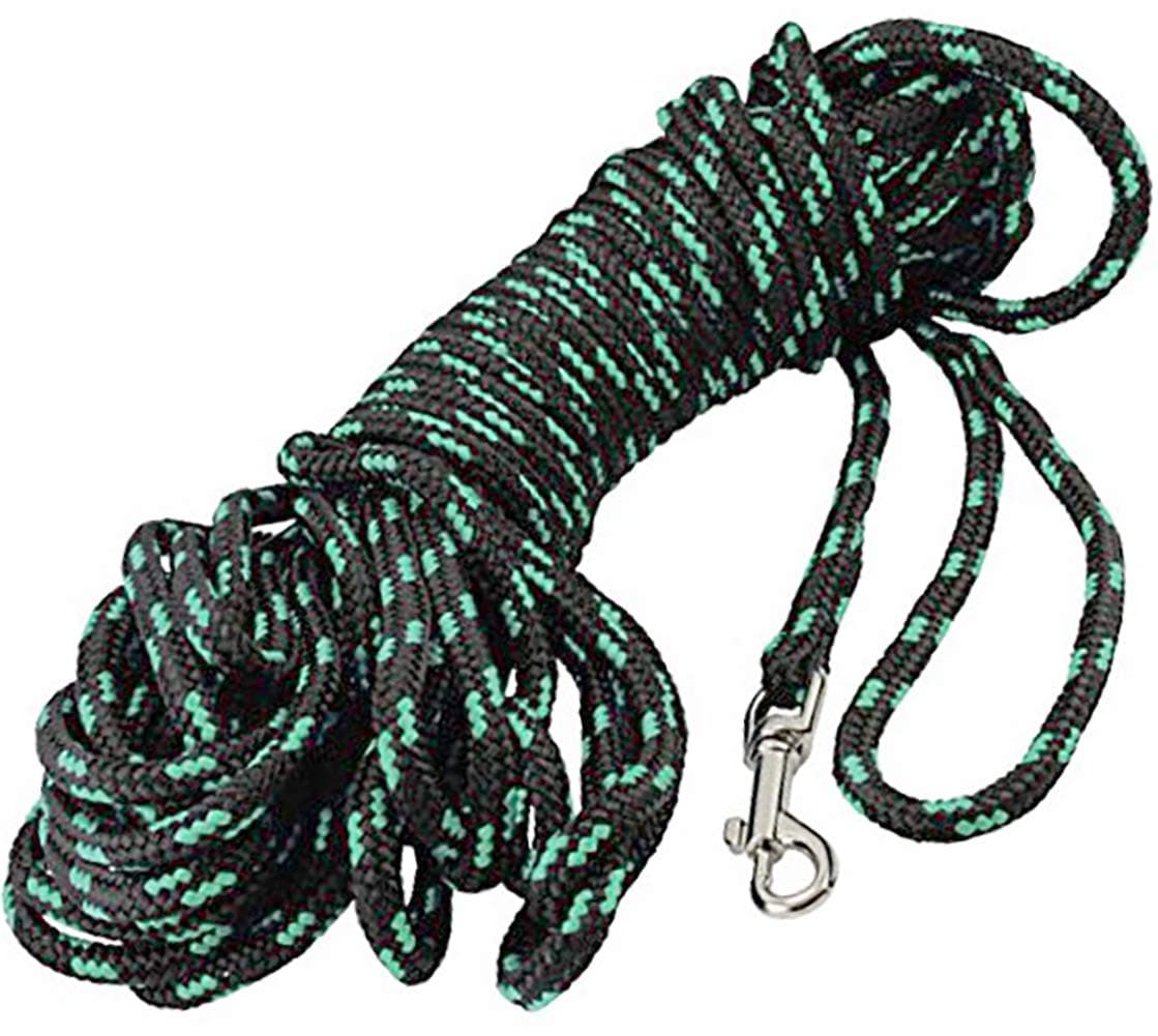 Braided Nylon Rope Tracking Dog Leash, Black with Green 15-Feet/30-Feet/45-Feet/60-Feet Training Lead for Small and Medium Dogs (45ft, Medium - Diam 3/8" (8mm))