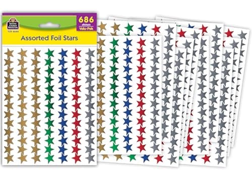 Teacher Created Resources Assorted Foil Stars Stickers Valu-Pak (6644), Red, Blue, Gold, Green, Silver