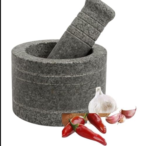 Subaa Stone Mortar and Pestle Set for Spices (4 inch), Moratr Pestle Set, Khalbatta Stone, Okhli Kharal, Natural & Traditional Grinder, Musal, Okhli for Kitchen - Grey - (1Cup)