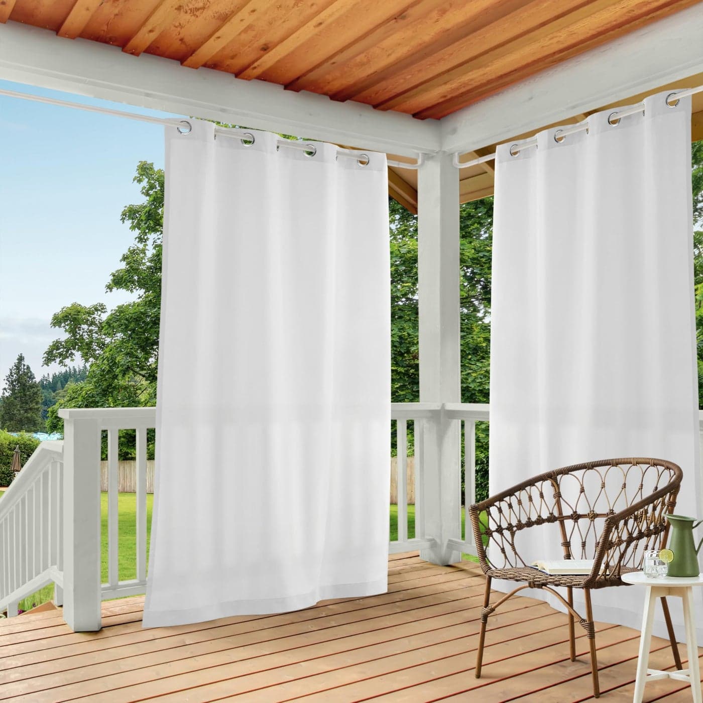 TOWN COUNTRY BASICS Cabana Solid Heavyweight Indoor Outdoor Curtains Light Filtering Opacity with Grommet Top Water Repellent 2Pack Set 54x120 Winter White