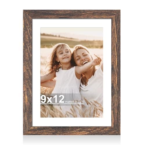 Hongkee 9x12 Picture Frame with Glass, Display Pictures 7x10 with Mat or 9 x 12 without Mat - Wall and Tabletop, 9 by 12 Photo Wooden Frames (Rustic Brown, 1 Pack)
