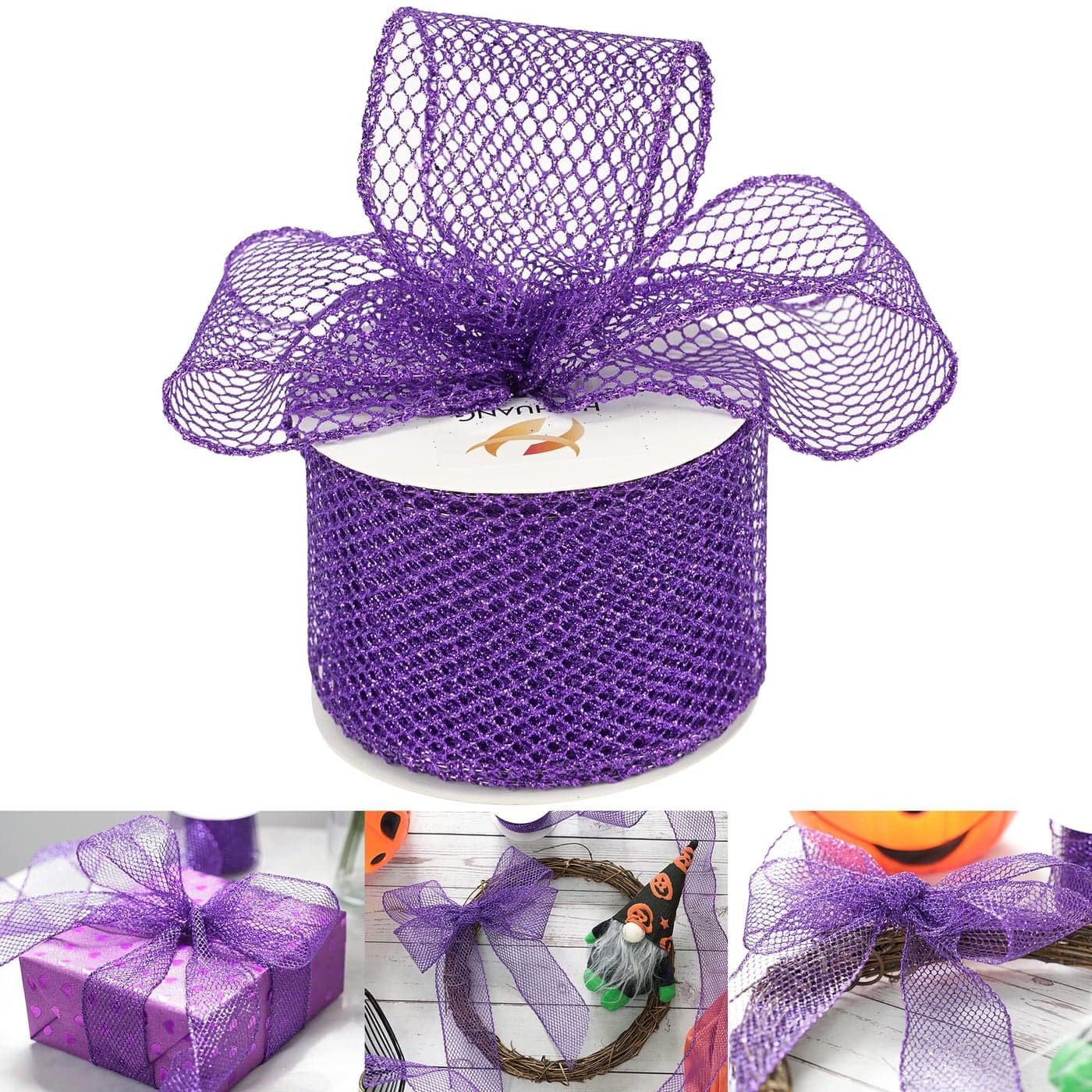 HUIHUANG Glitter Mesh Ribbon Purple Web Mesh Wired Ribbon Metallic Mesh Ribbon Sparkling Wire Edge Ribbon for Gift Wrapping Bow Making Home Decor Wreath DIY Crafts Tree Topper Bows25 x 10 Yards