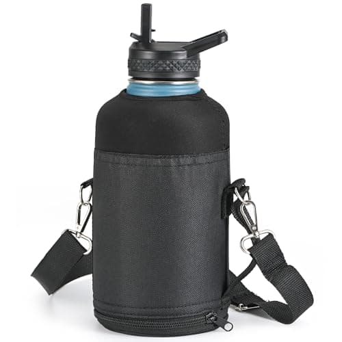 RAYMYLO Water Bottle Holder Carrier Bag Crossbody with Adjustable Shoulder Strap, 64 128 oz Sports Water Bottle Sleeve Accessories for Biking Hiking Travelling Camping, Black