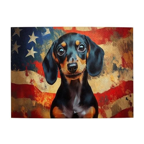 CDSASHCA Flags and Dachshunds Adult Puzzles 500 Pcs Animal Wooden Jigsaw Puzzle Series is an Ideal Choice to Dog Lovers Party Games Entertainment to Friends