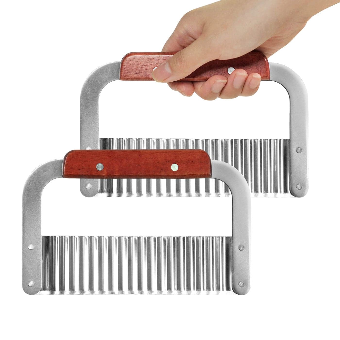 2 Pack Crinkle Cutter for Veggies Stainless Steel Wavy Potato Chopper Knife wWooden Handle Crinkle Sweet Potato French Fries Slicer Cut Tool for Chopping Carrots Cucumber Soap Cutting