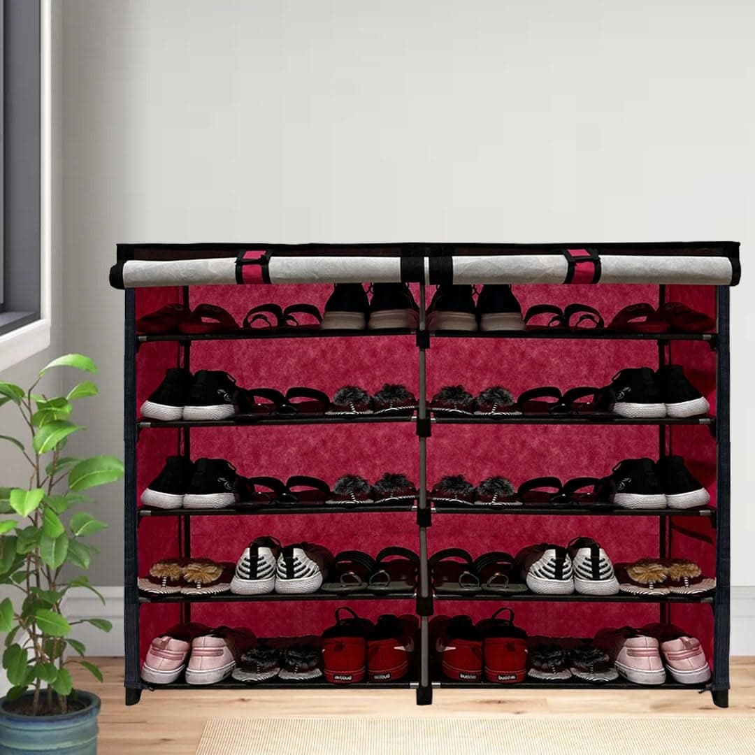 PHILOSHOP Multipurpose 10 Layer Joker Printed Storage Organizer with Cover PinkMetal
