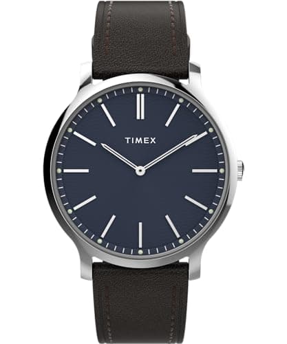 Timex Men's Gallery 40mm Watch - Brown Strap Blue Dial Silver-Tone Case