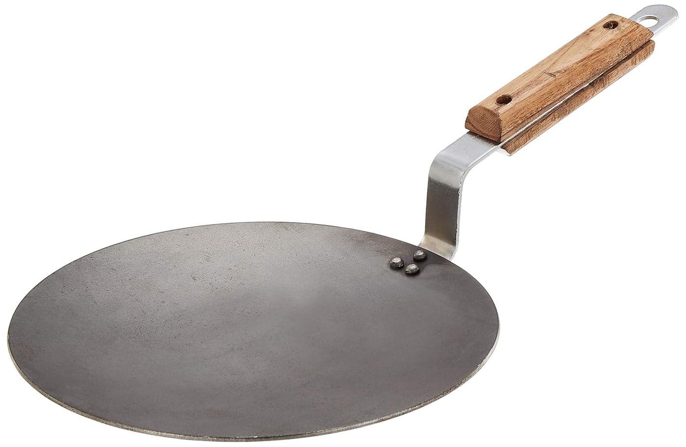 Solimo Iron Concave Tawa 25 cm Tava for RotiChappatiNaan with Strong Wooden Handle Black 100 ToxinFree Naturally NonStick Long Lasting