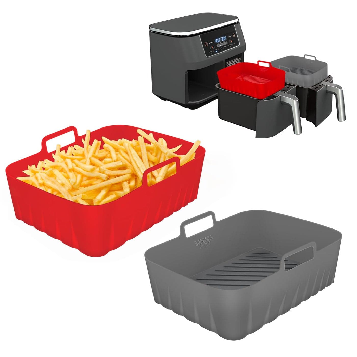 Golden Associate Silicone Liners Rectangle 2 Pcs for Air Fryer Dual Basket 8 to 10 Qt Foodgrade Reusable Baking Tray Fit Ninja DZ201 DZ401 DZ550 4 to 5 Qt Each Double Zone Airfryer Accessories