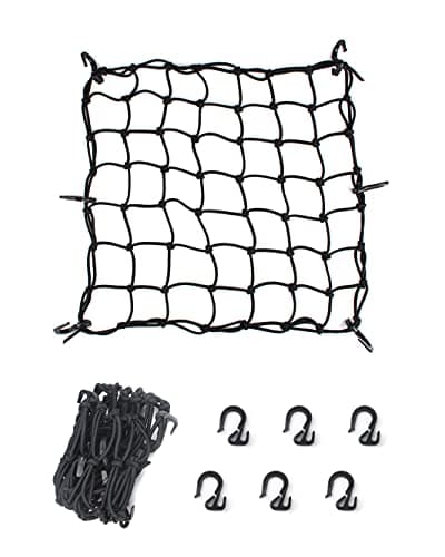 157x157 Cargo Net Heavy Duty Bungee Net Stretches to 315x315 Gear Helmet Luggage Thicken Netting with 3x3 Small Mesh 6 Adjustable Metal Hooks for Motorcycle Bike ATV
