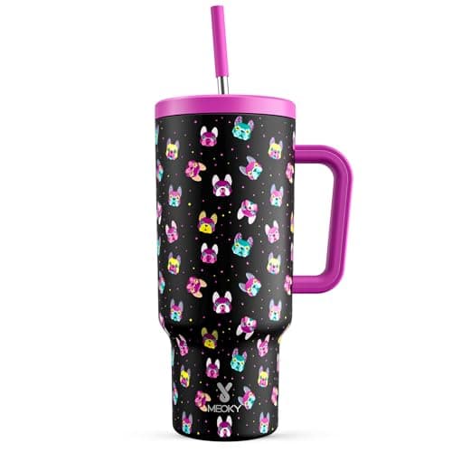 Meoky 40 oz Tumbler with Handle and Straw: Stainless Steel Insulated Tumbler with Lid and Straw - 100% Leak Proof Tumbler for Car Cup Holders - Travelers Commuters Workers, Dog