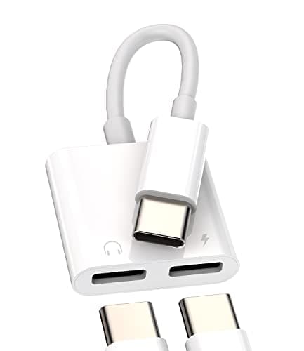 Dual USB-C Headphone Splitter 2in1 DAC Type C Jack Aux Charging Dongle Charger Audio Adapter Cable Compatible for Samsung LG Apple iPhone15 Pro Max Plus Ipad Pro Air Mini Thunderbolt Cord Accessories