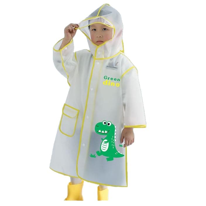 Bold N Elegant Boys & Girls Polyester Blend Standard Length Transparent Dinosaur Print Waterproof Raincoat Rain Jacket Suit With Hood And Visor For Young Lil Toddler Tween School (4-5 Years, Yellow)